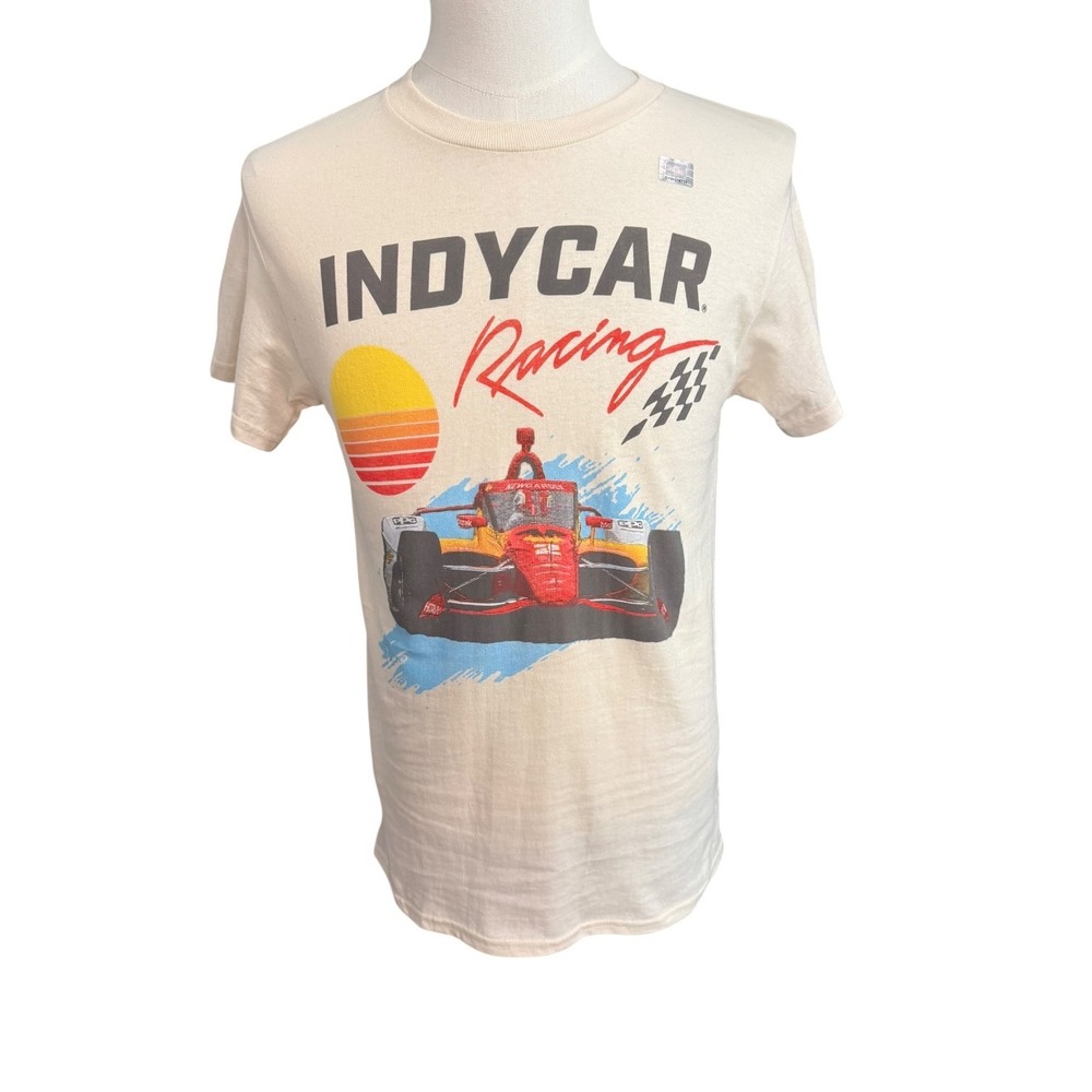 IndyCar Racing Graphic T-Shirt Mens Small Natural Cream Cotton IND1140XX NWT